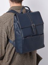 Business Rugzak Foulonn� 2 Compartimenten Leder Etrier Blauw foulonne EFOU8092-vue-porte